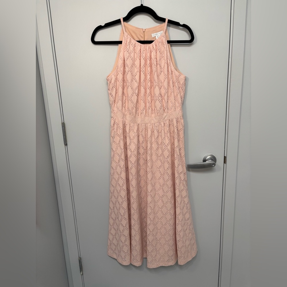 London Times Peach Halter Midi Dress